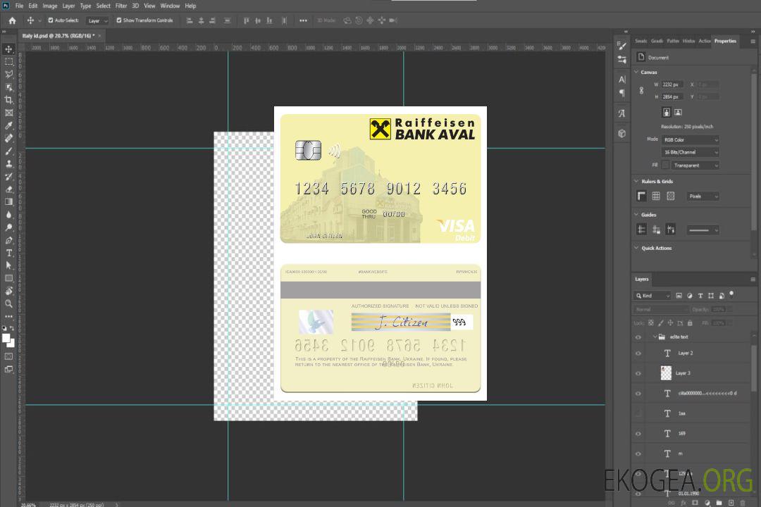 Carte de débit visa de la Banque Raiffeisen d'Ukraine template Carte de débit visa de la Banque Raiffeisen d'Ukraine template